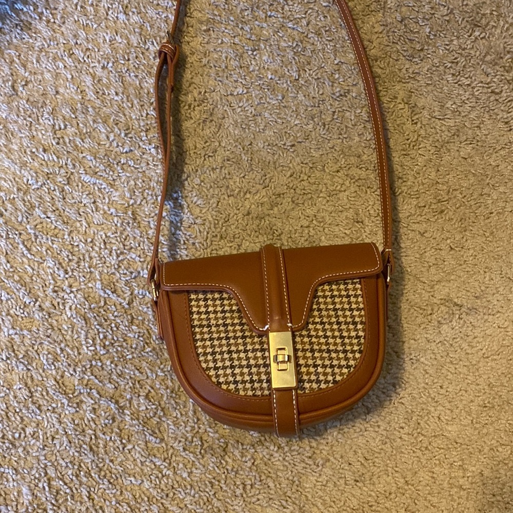 Faux leather long strap crossbody bag
